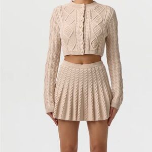 Naked Wardrobe Beige Cable Knit Skirt Set